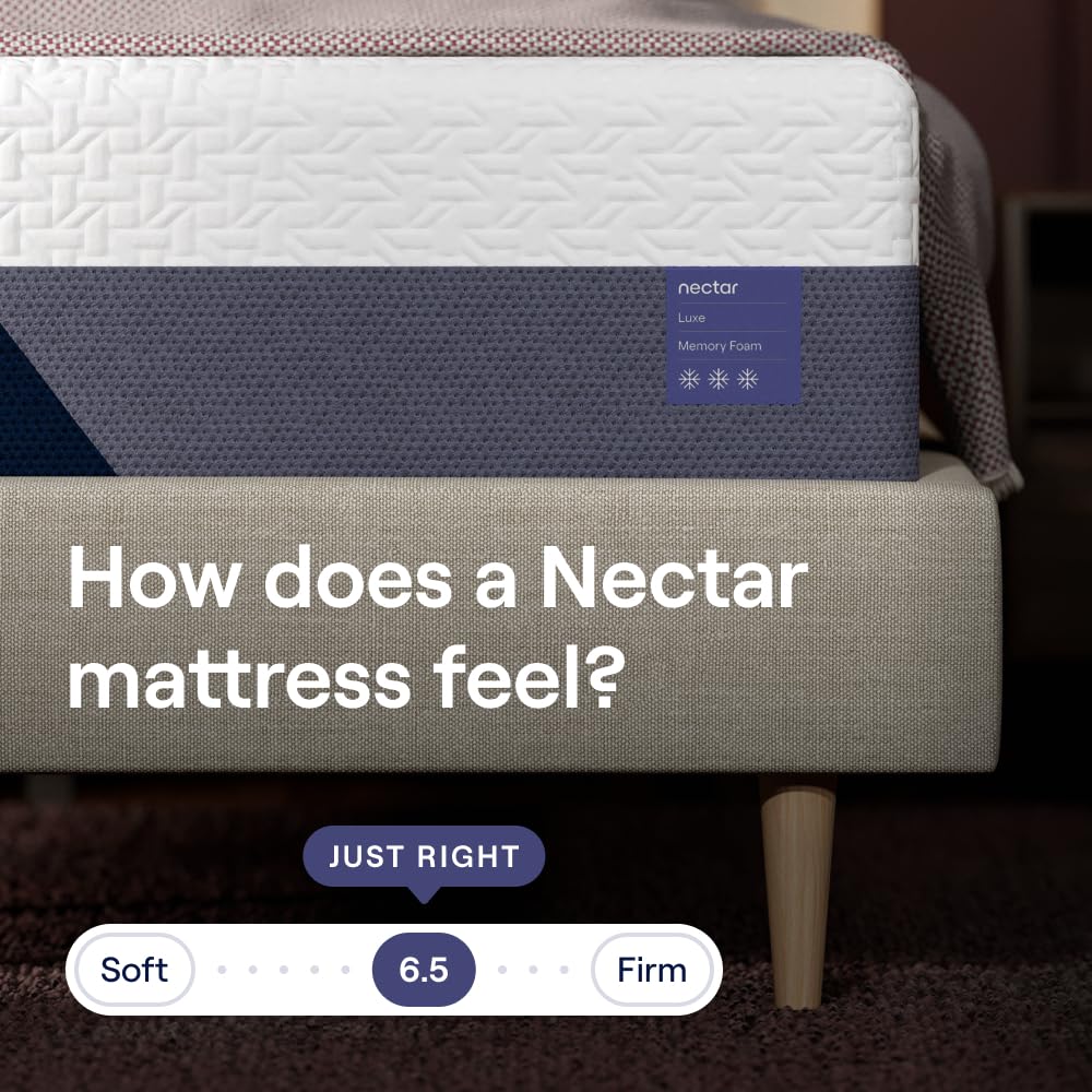 Nectar Luxe 14” King Mattress - Medium Firm - Contouring Memory Foam - Cooling Upgrade - 3” Pressure Relief Layer - Responsive Support - Minimal Motion Transfer - 365-Night Trial & Forever Warranty Nectar