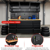 72-inch Rolling Tool Chest Cabinet Garage Workbench with 15 Storage Drawers and Wheels, 3 Upper Cabinet, Pegboard, Steel Large Tool Box for Garage Workshop, Matte Black MERXENG