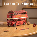 ROBOTIME 3D Puzzles for Adults Wooden Craft London Tour Bus DIY Model Kit to Build Educational Brain Teaser Toy for Kids Craft Decor Gift ROBOTIME
