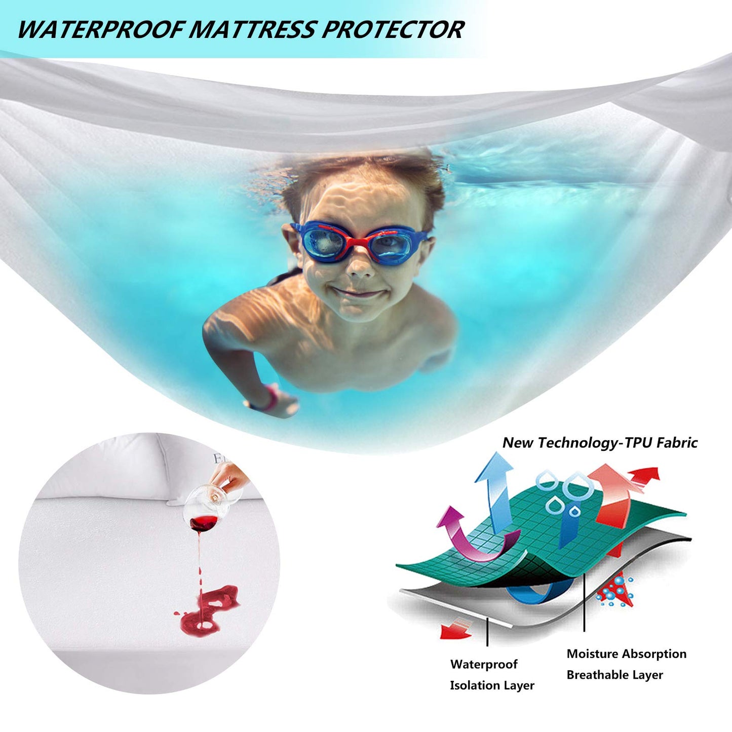 Mattress Protector King Waterproof Mattress Cover King Size Mattress Pad Cover Breathable Noiseless Deep Pocket Bed Cover for 6-18" Mattress Pad - Soft Washable Vinyl Free (King, 1 Pack)