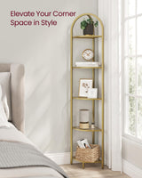 VASAGLE 5-Tier Corner Shelf Stand, Corner Bookshelf, Bathroom Organizer, Plant Stand, Tempered Glass, Steel Frame, Modern Style, for Living Room, Bathroom, Kitchen, Metallic Gold ULGT810A01 VASAGLE