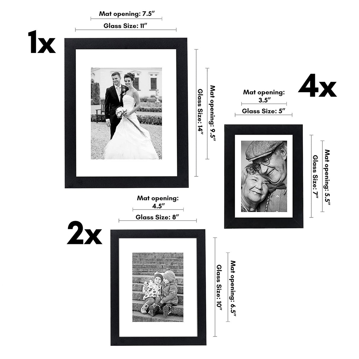 Americanflat 7 Pack Black Gallery Wall Frame Set - Includes One 11x14 Frame, Two 8x10 Frames, and Four 5x7 Frames - Picture Frames Collage Wall Decor with Shatter Resistant Glass and Hanging Hardware Americanflat