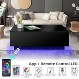 HOMMPA LED Coffee Table for Living Room Black Coffee Table with 4 Drawers High Glossy Center Table with Storage Modern Coffee Table with storage HOMMPA