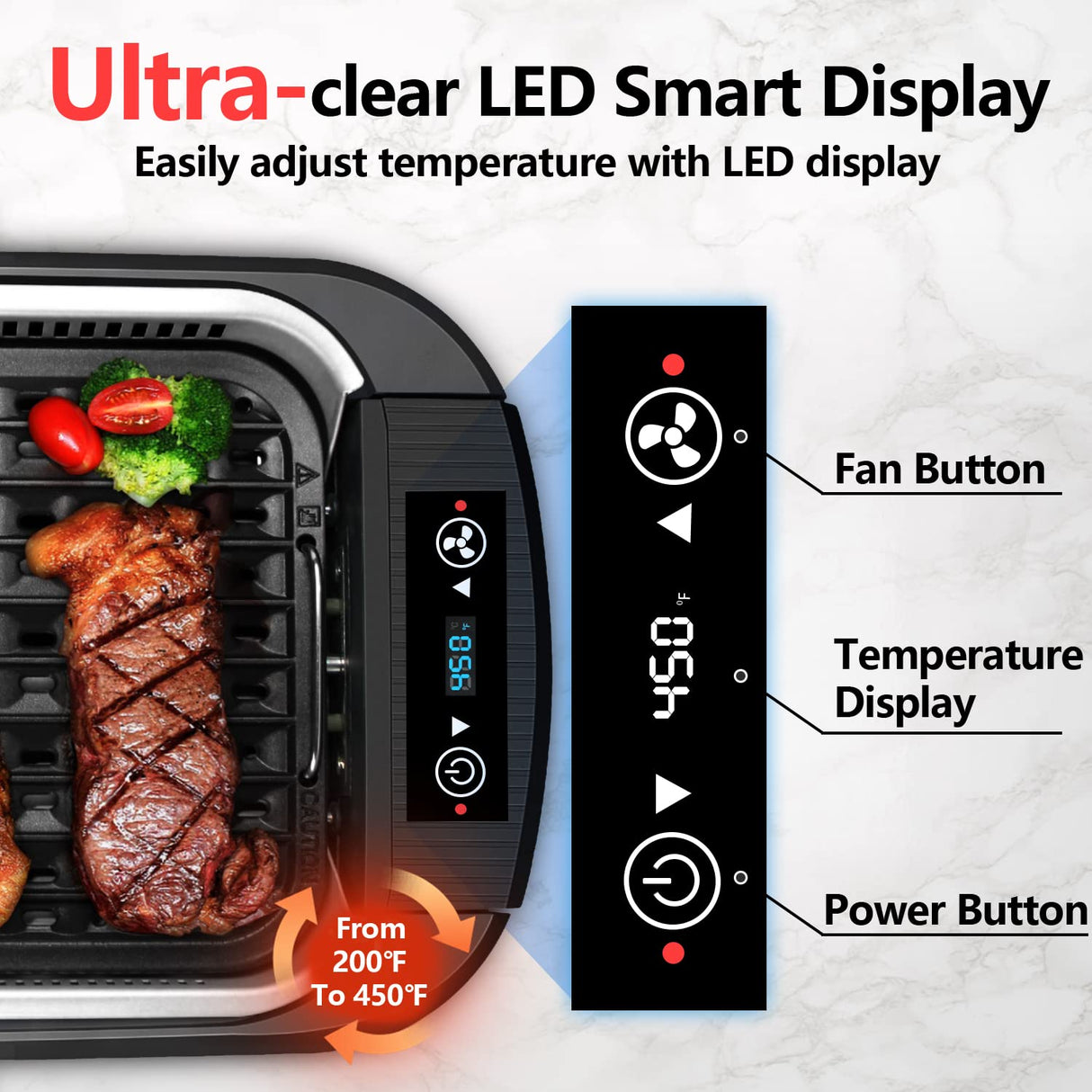 Indoor Grill, CUSIMAX Smokeless Grill Indoor, 1500W Electric Grill Griddle Korean BBQ Grill with LED Smart Display & Tempered Glass Lid, Non-stick Removable Grill Plate & Griddle Plate, Black CUSIMAX