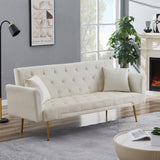 72"Modern Velvet Sofa Bed Futon,Convertible Folding Sleeper Couches with 3 Adjustable Backrests,Tufted Recliner Love Seat with Golden Chrome Legs for Living Room Apartment Home Office (Beige) Anwick