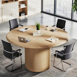 Tribesigns 47" Round Conference Table for 4, Farmhouse Wooden Meeting Room Table with Sturdy Fluted Metal Base, Modern Office Training Desk for Office, Conference Room Tribesigns