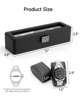 Vlando Watch Case for Fathers Day Gifts, 6-Slot Watch Box for Men with Glass Lid, Lockable, Business Textured Leather, Soft Pillow, Gifts for Dad, Husband, Friends - Black Vlando