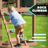 All Spruce Wooden Swing Sets for Backyard for Kids 3-12, Swingset Outdoor for Kids, Outdoor Kids Swing Sets for Backyard with 2 Belt Swings, Slide, Climber, Sandbox Area, Blackboard, Play Deck BUPPLEE