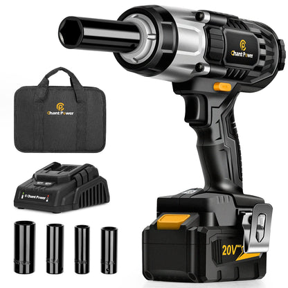 C P CHANTPOWER 20V Cordless Impact Wrench with 1/2” Chuck, Strong Motor Max Torque 450N.m, 4.0Ah Lithium-ion Battery, Variable Speed, 4PCS Sockets, Fast Charger and Tool Bag Included - WoodArtSupply