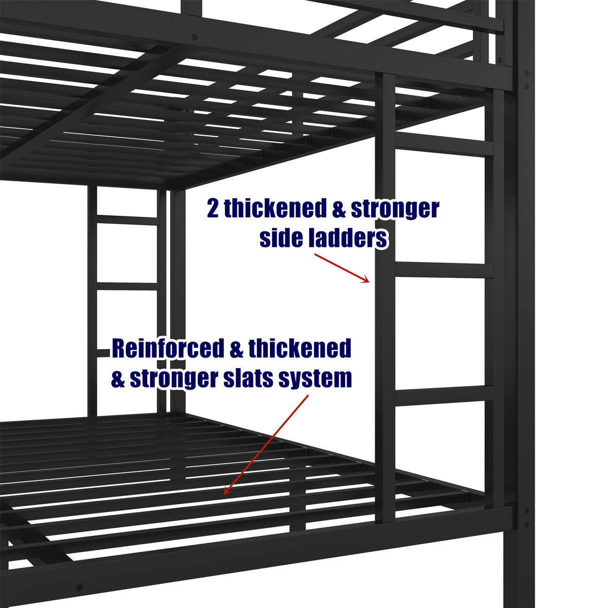 TSAMPA Latest Upgraded & Stronger Heavy Duty Black Metal Bunk Bed Frame Queen Over King Size, Thickened Safer More Stable Bunkbed King Bunk Bed (Easier to Assemble) (Queen Over King) TSAMPA