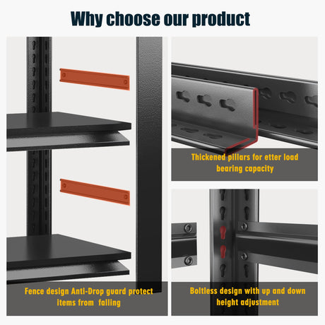 78"H Garage Shelving Heavy Duty Shelving Units, 3500LBS Large Capacity Adjustable 5 Tier Metal Garage Storage Shelves Industrial Shelf Rack for Warehouse and Basement, 18"Dx 47.2"Wx78"H, Black ErgoNova