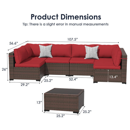 Amopatio 7 Pieces Patio Furniture Set, Outdoor Furniture Sectional Rattan Sofa Sets, Patio Couch with Glass Coffee Table for Backyard Garden (Burgundy)