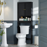 Baztin Over The Toilet Storage Cabinet, Over The Toilet Storage with Fluted Door Over The Toilet Cabinet with Adjustable Shelf Above The Toilet Storage Cabinet for Bathroom Organizer, Black Baztin