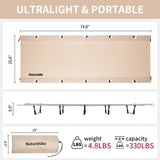 Naturehike Ultralight Camping Cot, Easy to Assemble Folding Tent Cot, Compact & Protable Camping Bed for Camping, Mountaineering, & Hiking, Supports 330lbs with Carry Bag, Kahki Naturehike