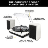 Victrola Montauk Vinyl Record Player, White Wood Finish, 3-Speed Belt Driven Turntable with Stereo Bluetooth Speaker Pair, RCA Output and 3.5mm Headphone Jack, Removable Dust Cover Victrola