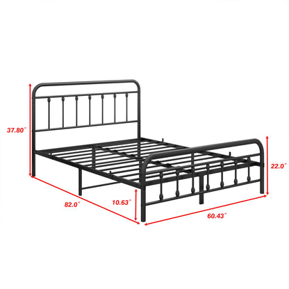 DUMEE Textured Black Metal Queen Bed Frame with Vintage Headboard & Footboard, No Box Spring Needed - WoodArtSupply