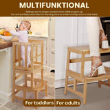 COSYLAND Kids Kitchen Step Stool，Toddler Standing Tower with CPC Certification, Removable Anti-Drop Railing Safety Rail Enjoys Unique Patented Design A Anti-tip Structure More Stable, Natural Bamboo COSYLAND