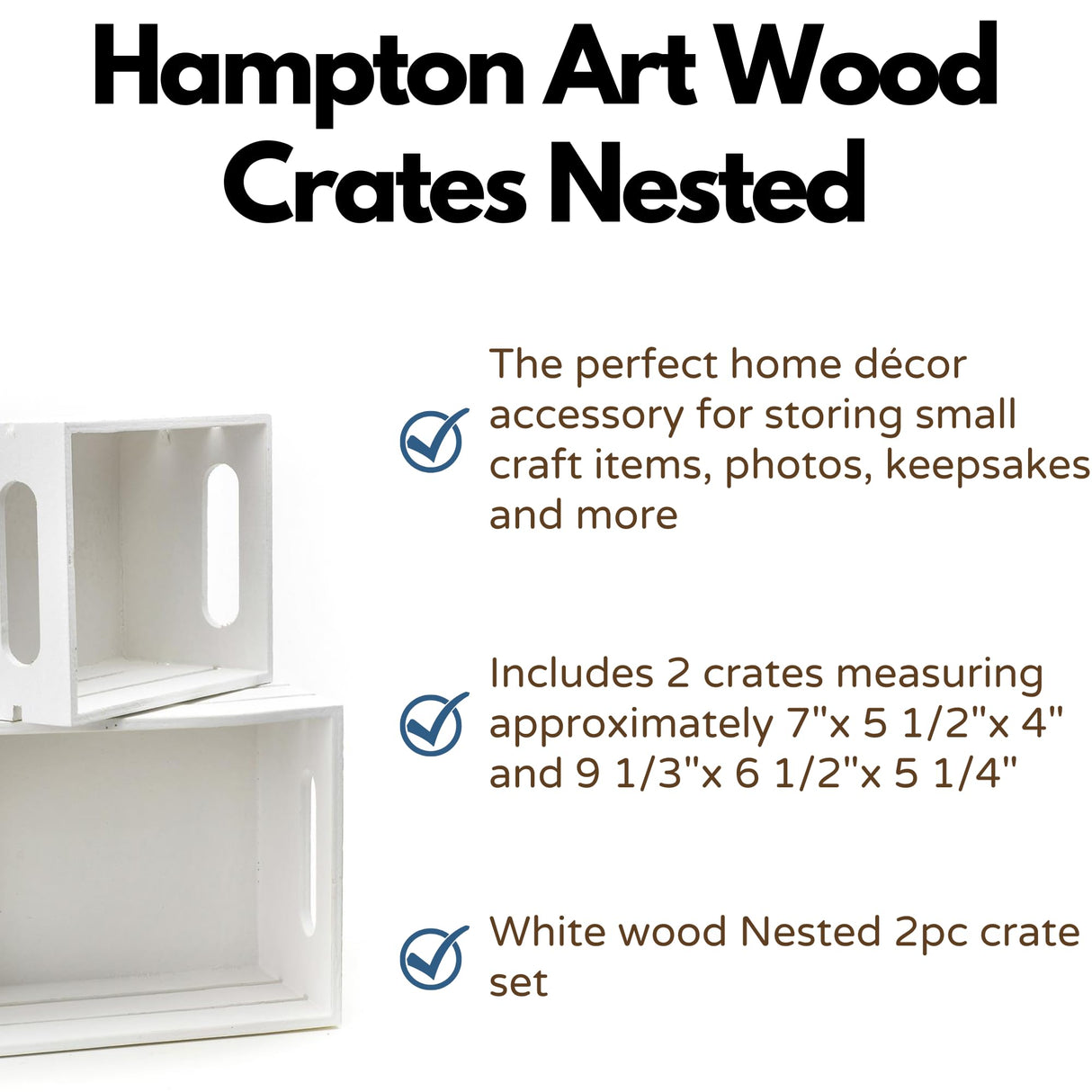 Hampton Art by Leisure Arts Wood Crate, White, 2 pc, Finished Wood Hampton Art