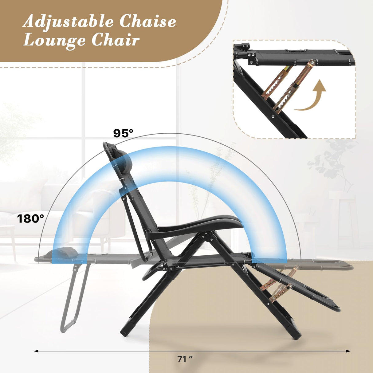 Athena Collection Zero Gravity Outdoor Lounge Chair Recliner, 27" Width Reclining Pool Lounge Lawn Chairs with Headrest and Curved Armrest, Outdoor Chaise for Beach Patio Backyard Outside, Black Athena Collection