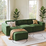 Amada 111" L Shaped Sofa Modular, Corduroy Clopud Couches with Deep Seats &High-Back, Upholstered Couches for Living Room Bedroom with Ottoman, No Assembly Required(2-Seater&1 Ottoman,Green) AMADA HOMEFURNISHING