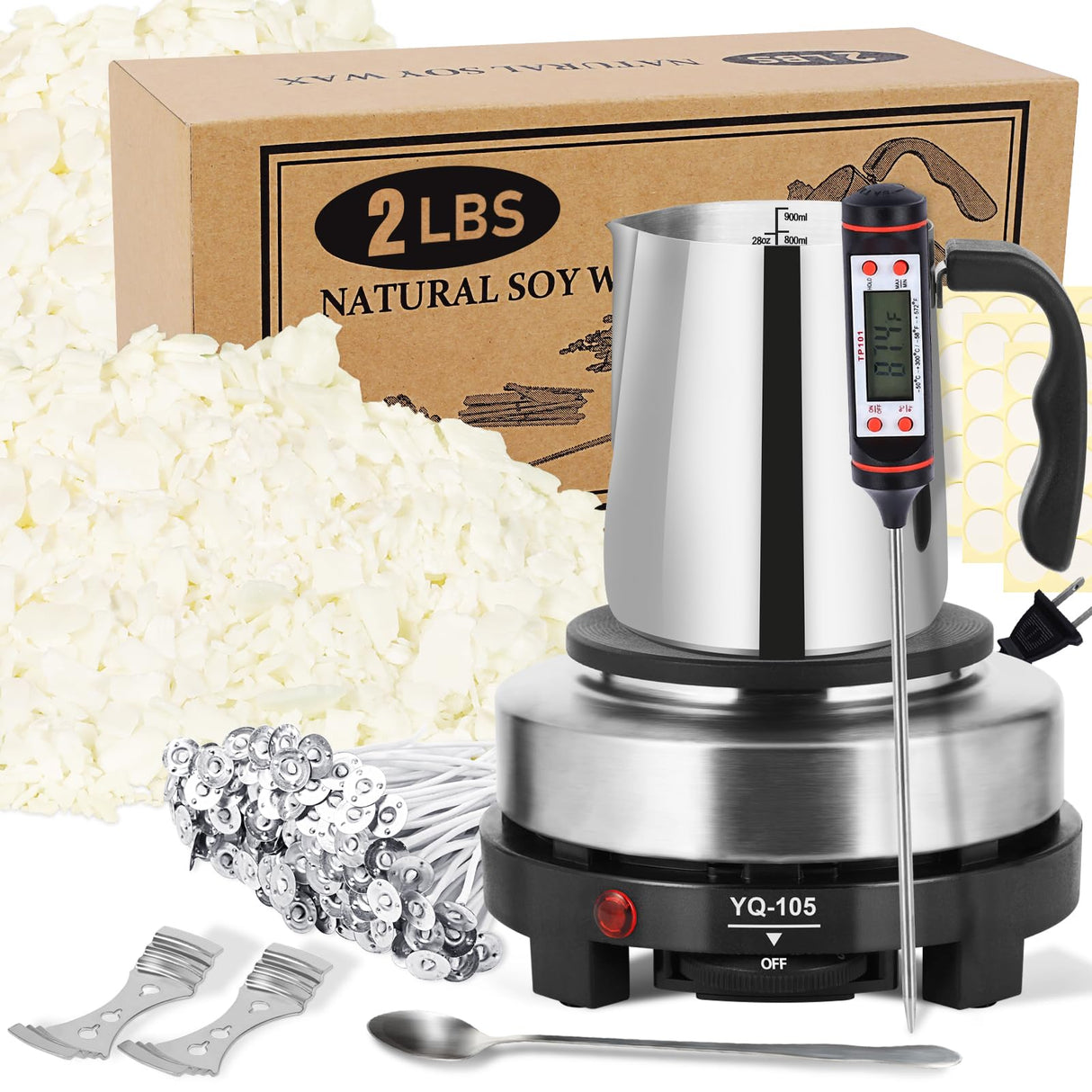 SAEUYVB Candle Making Kit with Wax Melter, Candle Wax for Candle Making - DIY Candle Making Supplies, Including 2lbs Soy Wax Flakes, Melting Pot, Electric Stove,Candle Kit for Adults, Beginnner SAEUYVB