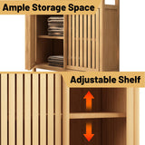 BAOMKONG Versatile Bamboo Storage Cabinet with Louvered Doors & Open Shelf - Ideal for Bathroom, Living Room, or Entryway BAOMKONG
