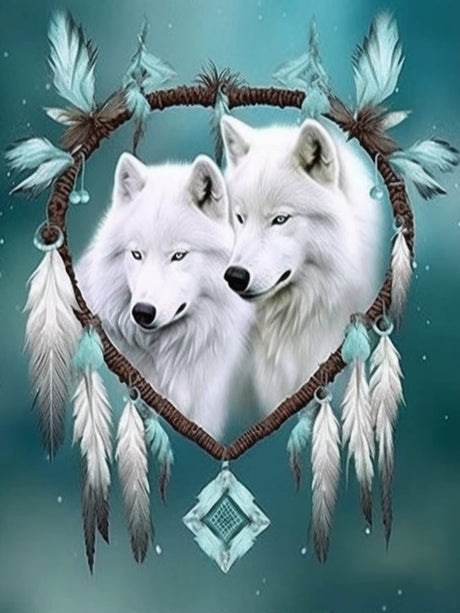 Bimkole 5D Diamond Art Kits for Adults White Wolf, Full Drill DIY Rhinestone Embroidery Set Paint with Diamonds Art Dream Catcher by Number Kits Cross Stitch Home Wall Decor 12x16 in Bimkole