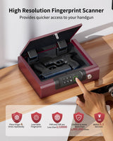 Gun Safe,Biometric Gun Safe for Pistols 3-Ways unlock Fingerprint Digital PIN Key Unlock with Voice,Lock box for Cloakroom living room Bedroom Nightstand and Car BILLCONCH - Burgundy Red BILLCONCH