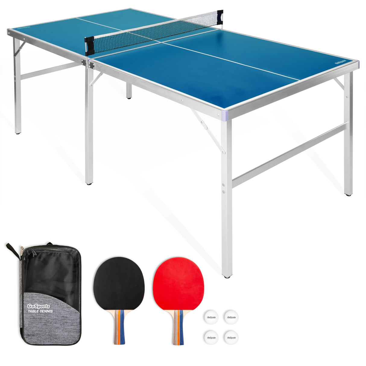 GoSports 6 ft x 3 ft Mid-size Table Tennis Game Set - Indoor / Outdoor Portable Table Tennis Game with Net, 2 Table Tennis Paddles and 4 Balls GoSports