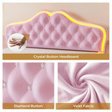 ADORNEVE Full Size Upholstered LED Bed Frame, Girls Bed with Adjustable Crystal Button Headboard, Velvet Princess Platform Bed for Girls, Solid Wooden Slats, Easy Assembly, Pink ADORNEVE