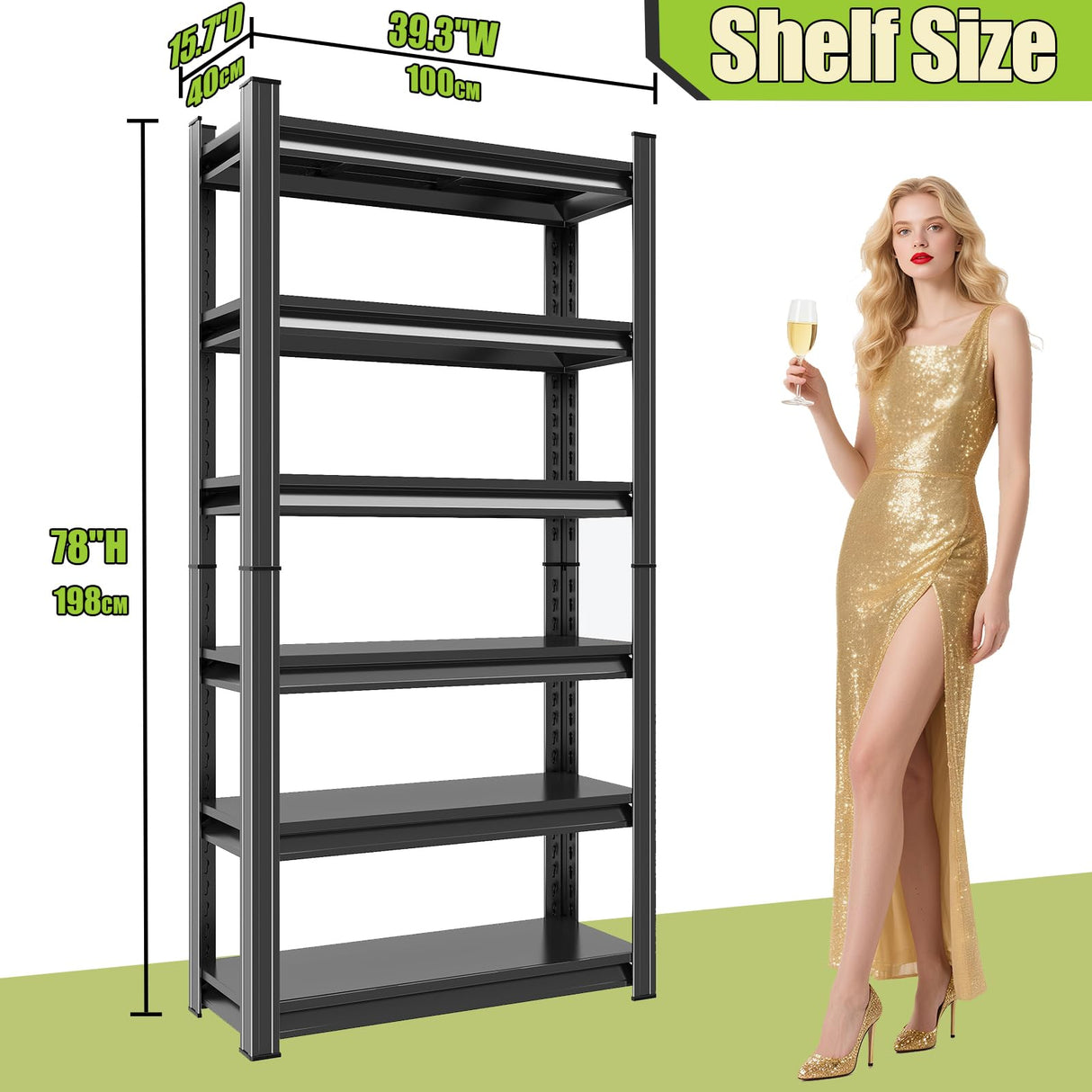 Notmise Book Shelf 6-Tier Tall Bookshelves Metal, Industrial Adjustable Storage Black, Easy to Assemble for Bedroom (78" H * 39.3" W * 15.7" D) Notmise