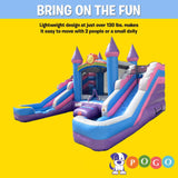Inflatable Bounce House and Double Slide Combo (Without Blower) - 16' Long x 15' Wide Crossover Pink and Purple Castle Combo Bouncer, Kids Outdoor Toys and Jumpers Pogo Bounce House