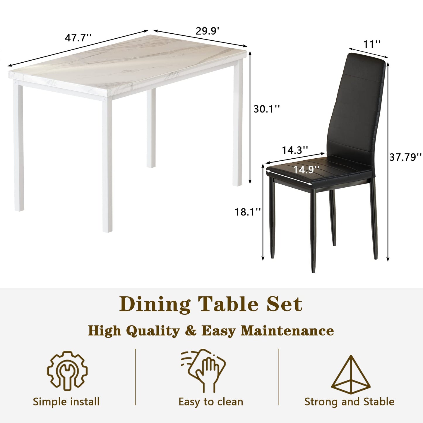 Hooseng Dining Table Set for 4- Space Saving Kitchen Table and Chairs for 4, Modern Style Faux Marble Tabletop & 4 PU Leather Chairs, Perfect for Dining Room,Breakfast Corner Small Spaces,Whi - WoodArtSupply