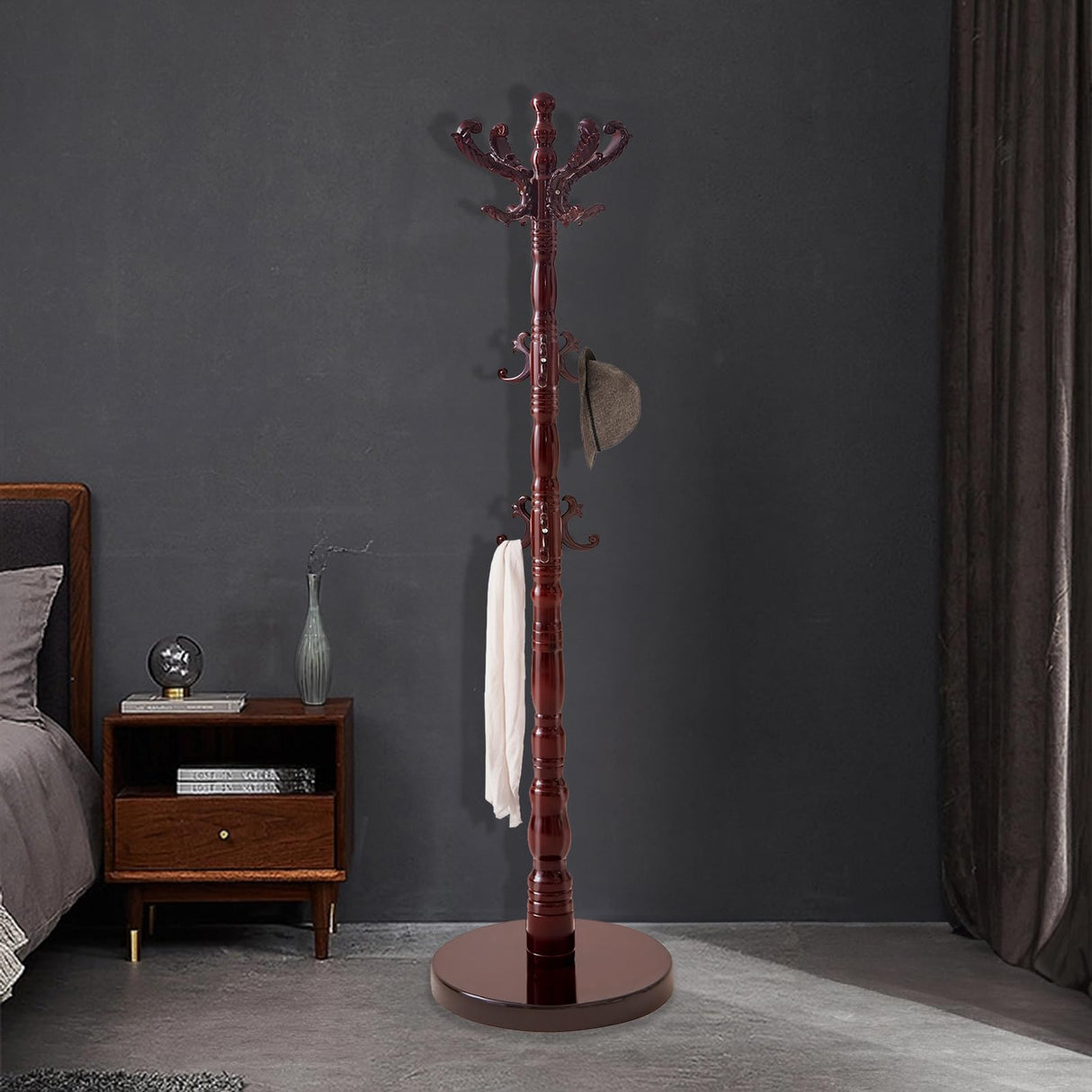 ZOZOE Wooden Classic Coat Rack Stand, Solid Wood Coat Rack Freestanding with 14 Hooks, Vintage Coat Racks with Sturdy Round Base, Natural Birch Wood Coat Tree Stand for Entryway Hallway ZOZOE