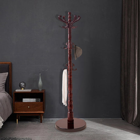 ZOZOE Wooden Classic Coat Rack Stand, Solid Wood Coat Rack Freestanding with 14 Hooks, Vintage Coat Racks with Sturdy Round Base, Natural Birch Wood Coat Tree Stand for Entryway Hallway ZOZOE