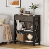 FATORRI Rustic Bookshelf with Drawer, Industrial Wood and Metal Bookcase, Small Book Shelf and Low Book case for Small Space (Walnut Brown) FATORRI