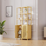 HITNET Bathroom Floor Cabinet, 6 Tier Tall Thin Linen Tower Storage Cabinet Free Standing Bamboo, Kitchen Side Organizer with 3 Shelves and Cupboard, Natural HITNET