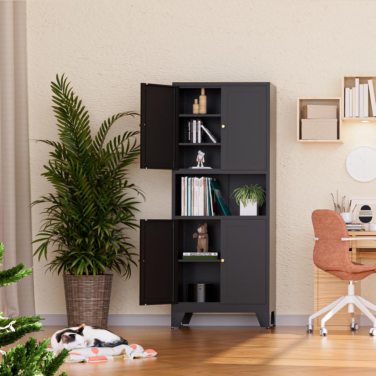 Boegica 69" Tall Modern Kitchen Pantry,Metal Storage Cabinet with Adjustable Shelves,Pantry Storage Cabinet with 6-Tier,Freestanding Cupboard for Kitchen,Dining Room,Living Room,Bathroom,Black Boegica