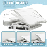 Rengue Kids Desk and Chair Set Height Adjustable School Study Desk and Chair with 55° Tiltable Desktop, 3 Modes&3 Brightness LED Lamps, Storage Drawer and Metal Hook for Boys Girls, Grey Rengue