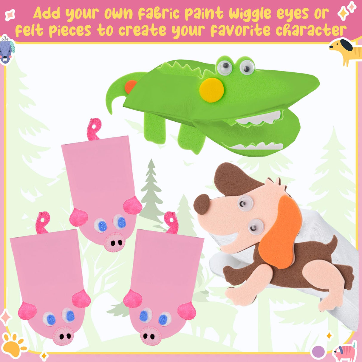 Soulchen 24 Pcs DIY Hand Puppets, Canvas Hand Puppet Making Kit DIY Arts and Crafts Sewing Projects for Fun Home Activities Classes Storytelling Party Favors Soulchen