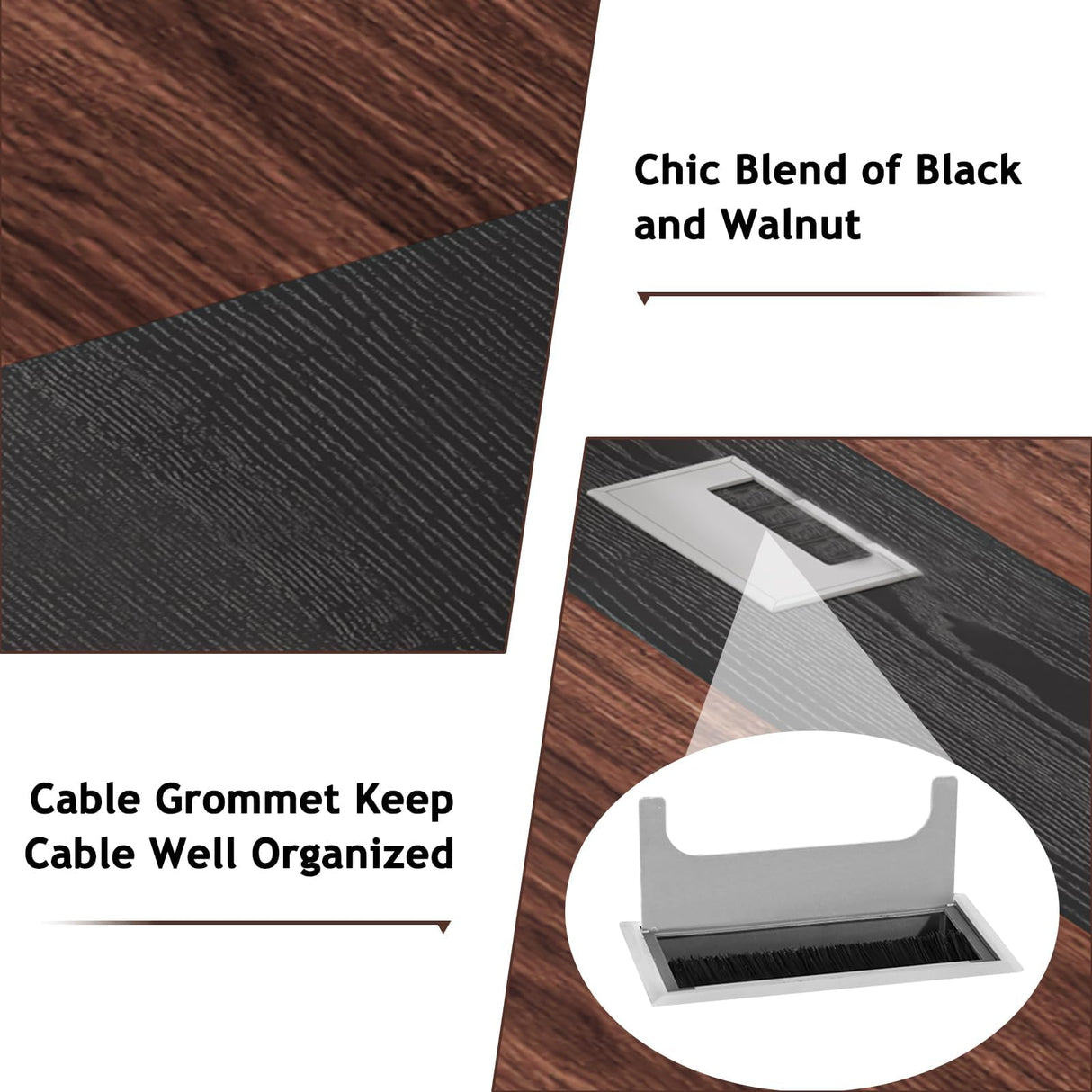 MaverickFurni 8FT Conference Table, Walnut and Black Conference Room Table Curved for Office with Rectangle Grommet, Modern Meeting Table for Office MaverickFurni