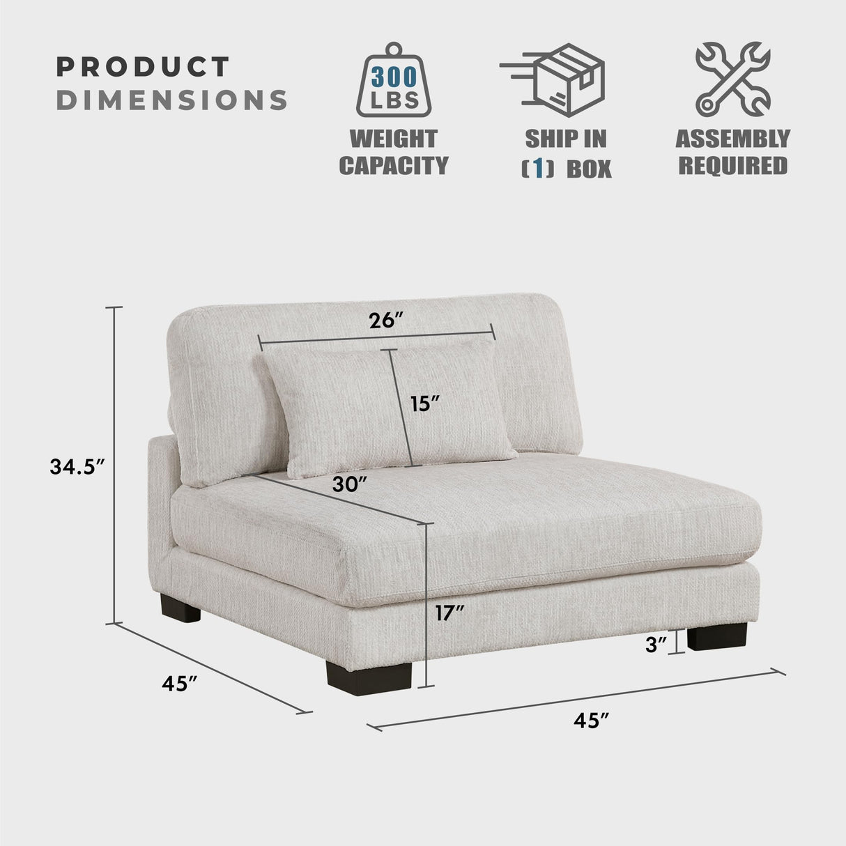 Lexicon Modular Sectional Sofa for Living Room, Textured Microfiber Armless Chair with Pillow, Units of Modular Sectional Couch, Upholstered Chair for Customizable Sectional Sofa Couch, Beige Lexicon
