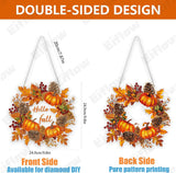 Eiflow Thanksgiving Diamond Art Hanging Kit for Adult Pumpkin Wreath, DIY Acrylic Diamonds Painting Ornament Double Sided Pendant Board Kit(Hello Fall) Eiflow