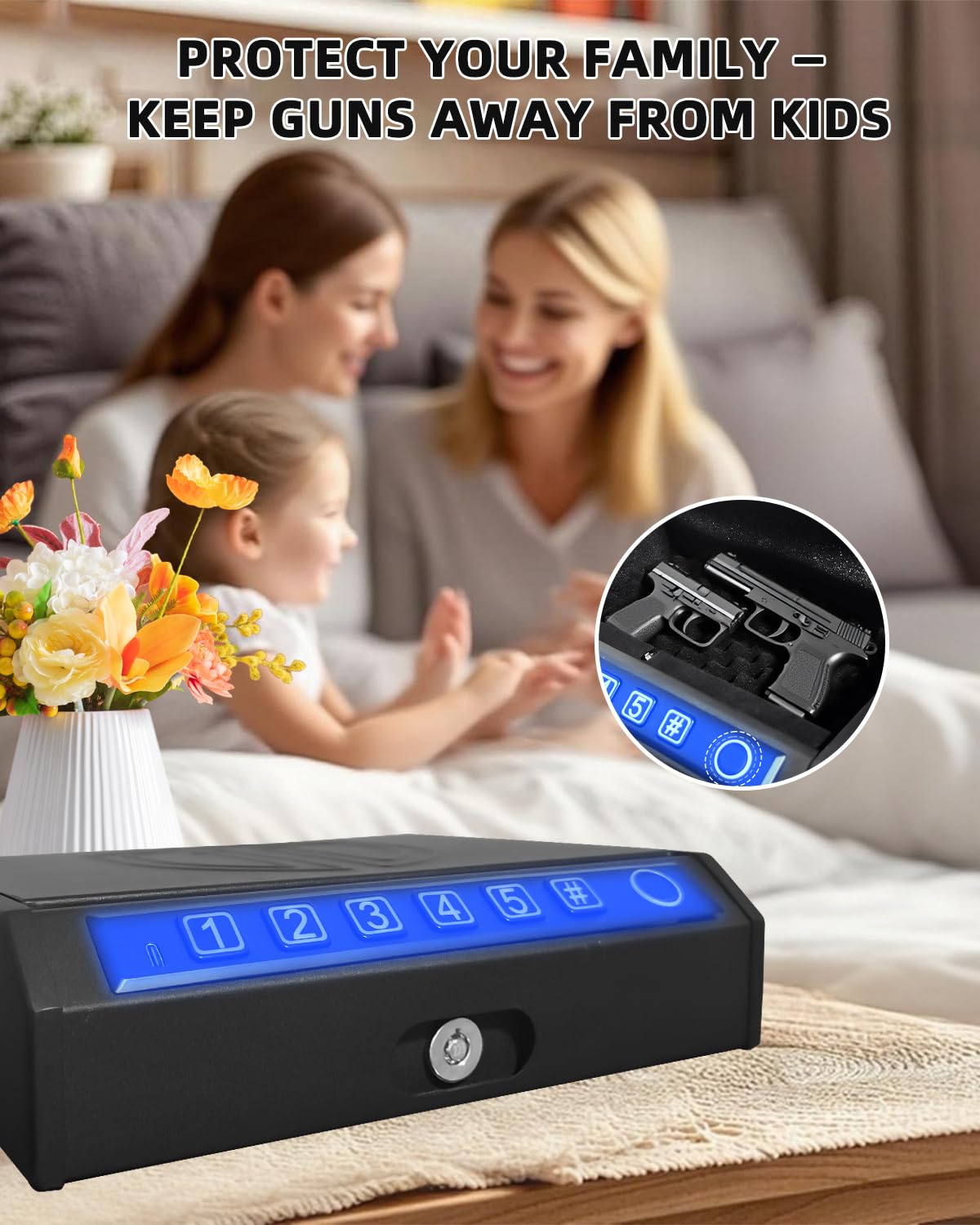 ZCF Mate Gun Safe for Handgun – Upgraded 0.1 Seconds Quick Access Pistol Safe with Fingerprint, Keypad & Backup Key, Silent Mode, Portable Firearm Lock Box for Bedside, Nightstand, Car, Home ZCF mate