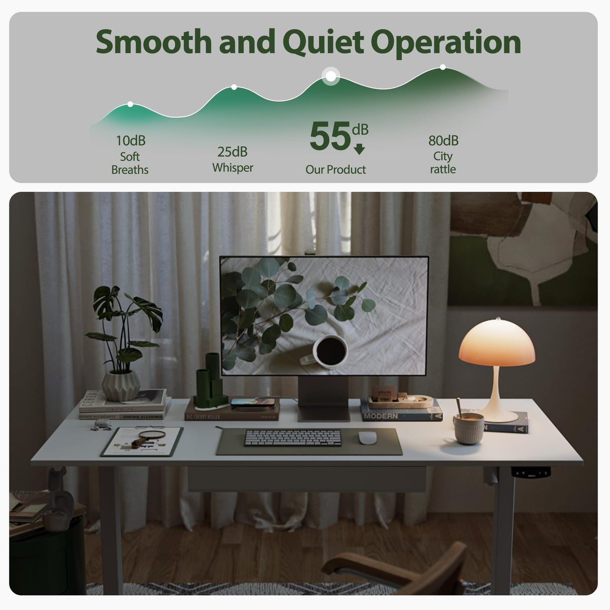 Agilestic Adjustable Height Electric Standing Desk with Storage Wooden Drawer, 55 x 24 Inches Stand Up Home Office Computer Gaming Table with Splice Board for Work Office Home, White Agilestic