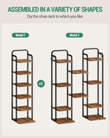 Hzuaneri 6 Tiers Vertical Shoe Rack, Narrow Shoe Tower, Tall Shoes Shelf with 2 Hooks, Adjustable Shelves, Corner Shoes Shelves for Small Spaces, Entryway, Living Room, Rustic Brown SR04201B Hzuaneri