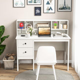 Tangkula White Desk with Drawers & Hutch, Modern Home Office Desk Writing Study Desk with Charging Station, Laptop Desk with 5 Storage Compartments, Computer Workstation Makeup Vanity Desk Tangkula