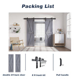 FREDBECK Gray Double 24x84 Inch Doors 48 Wood barn door with 8FT Barn Door Hardware Kit and Handle Included K Shape Spruce Double Surfaces,Simple Assembly is Required,K-Frame,Grey FREDBECK