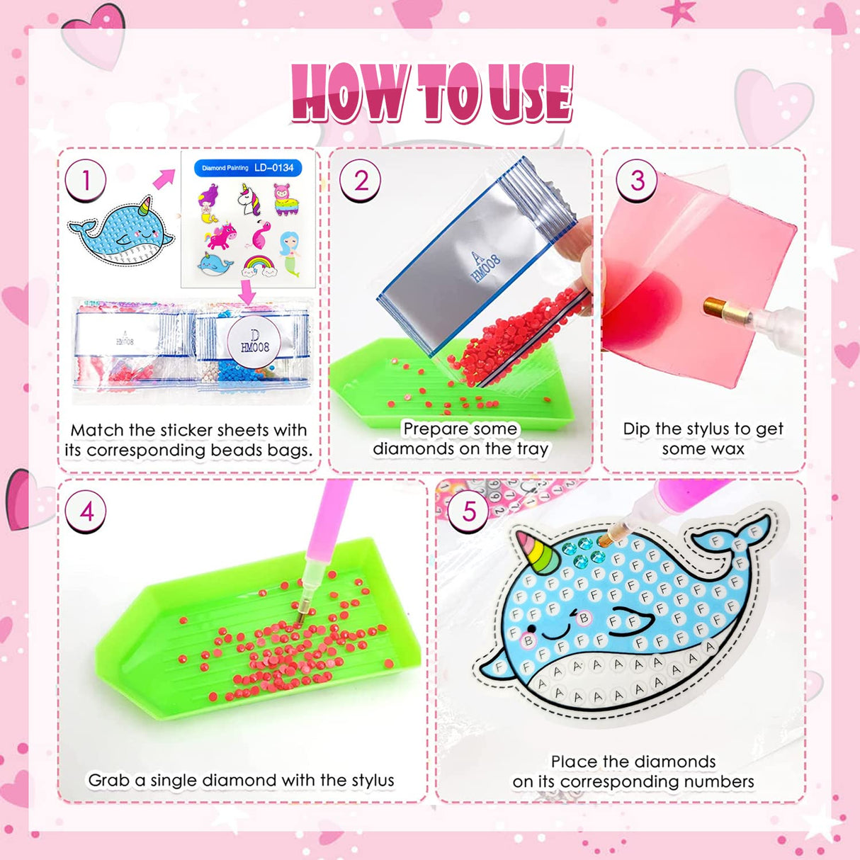 ACSAUMMY Diamond Painting Kits, 20pcs Uni-Corn Diamond Arts Paintings Stickers for Kids 5D DIY Diamond Dots Painting Self-Adhesive Mosaic Stickers Unicorn Gem Arts and Crafts for Kids Girls ACSAUMMY