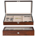 SYENS Wood 12 Slots Sunglasses Organizer Box, Eyeglasses Storage Display Case -Top Glass Window and Key Lockable Holder Sunglasses Case (GB12-RC) SYENS